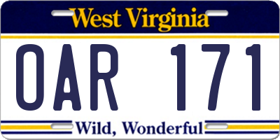 WV license plate OAR171