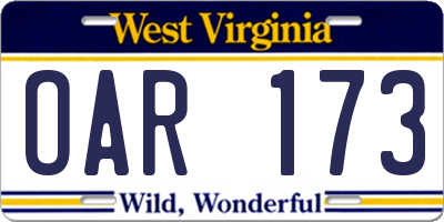 WV license plate OAR173