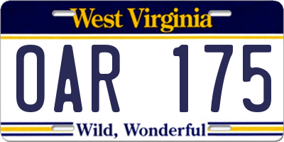 WV license plate OAR175