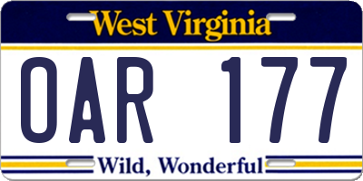 WV license plate OAR177