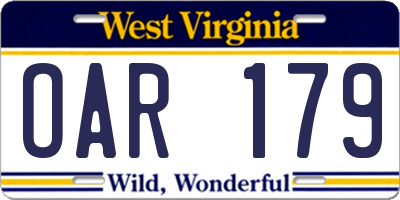WV license plate OAR179