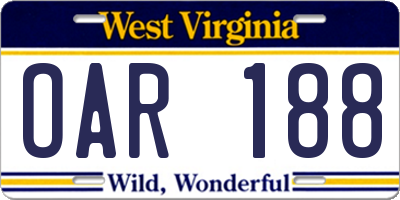 WV license plate OAR188
