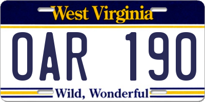WV license plate OAR190