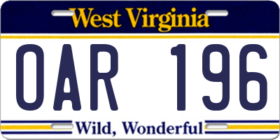 WV license plate OAR196