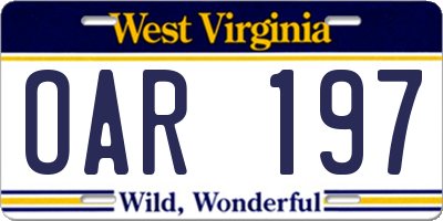 WV license plate OAR197