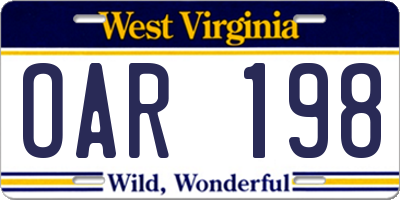 WV license plate OAR198