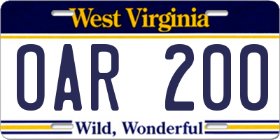 WV license plate OAR200