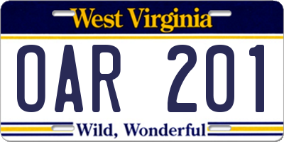 WV license plate OAR201