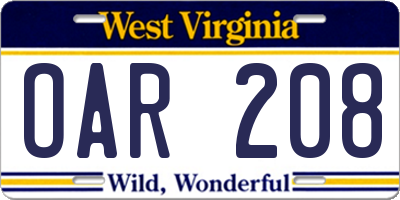 WV license plate OAR208
