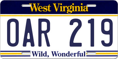 WV license plate OAR219