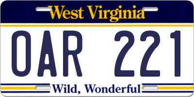 WV license plate OAR221