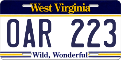 WV license plate OAR223