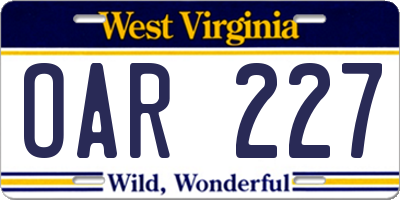 WV license plate OAR227