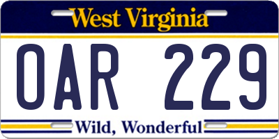 WV license plate OAR229