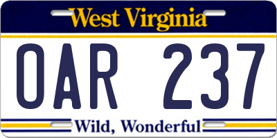 WV license plate OAR237
