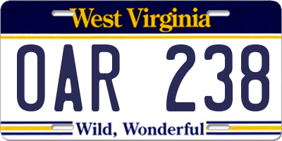 WV license plate OAR238