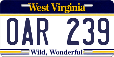 WV license plate OAR239