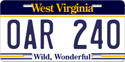 WV license plate OAR240