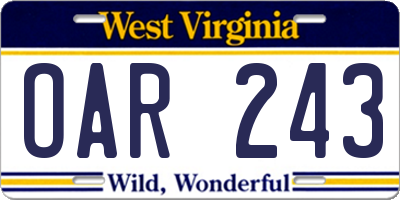 WV license plate OAR243