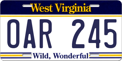 WV license plate OAR245