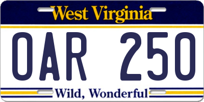 WV license plate OAR250