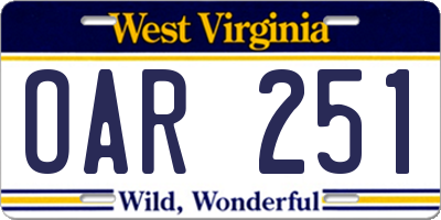 WV license plate OAR251