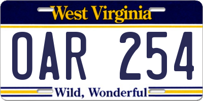 WV license plate OAR254