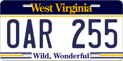 WV license plate OAR255