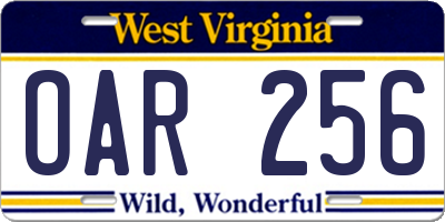 WV license plate OAR256