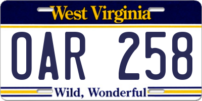 WV license plate OAR258