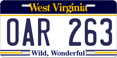 WV license plate OAR263