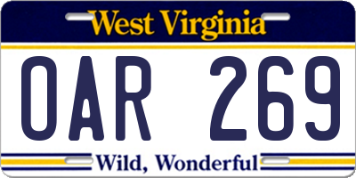 WV license plate OAR269