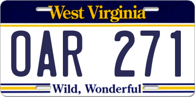 WV license plate OAR271