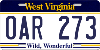 WV license plate OAR273