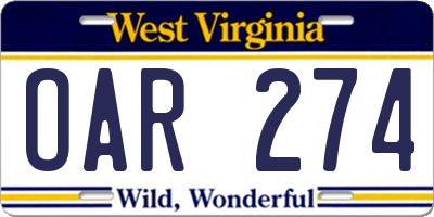 WV license plate OAR274