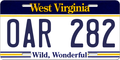 WV license plate OAR282