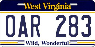 WV license plate OAR283