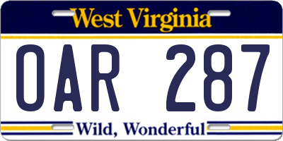 WV license plate OAR287