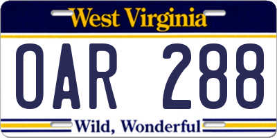WV license plate OAR288