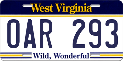 WV license plate OAR293