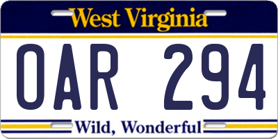 WV license plate OAR294