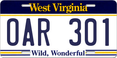 WV license plate OAR301