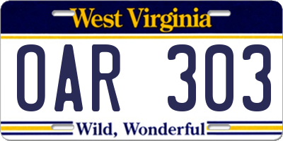 WV license plate OAR303