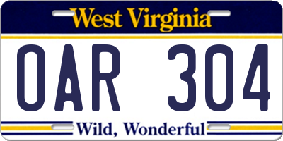 WV license plate OAR304