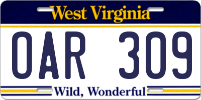 WV license plate OAR309