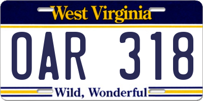 WV license plate OAR318