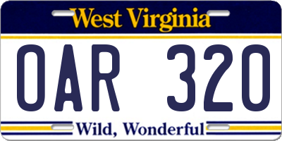 WV license plate OAR320