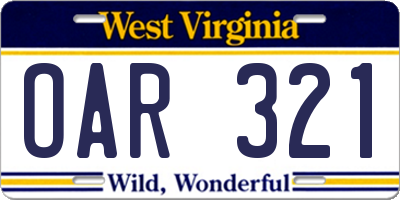 WV license plate OAR321