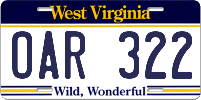 WV license plate OAR322