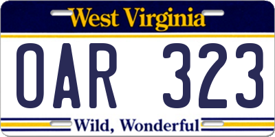 WV license plate OAR323